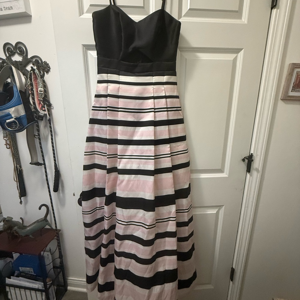Windsor Black and Pale Pink Striped Prom Gown